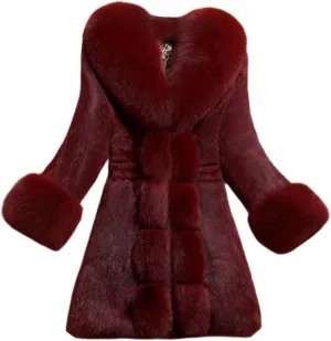 Women's Faux Fox Fur Coat Thicken Warm Fur Jacket Winter Classy Elegant Outerwear Coat Solid Slim Fit A-Line Overcoat