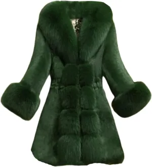 Women's Faux Fox Fur Coat Thicken Warm Fur Jacket Winter Classy Elegant Outerwear Coat Solid Slim Fit A-Line Overcoat