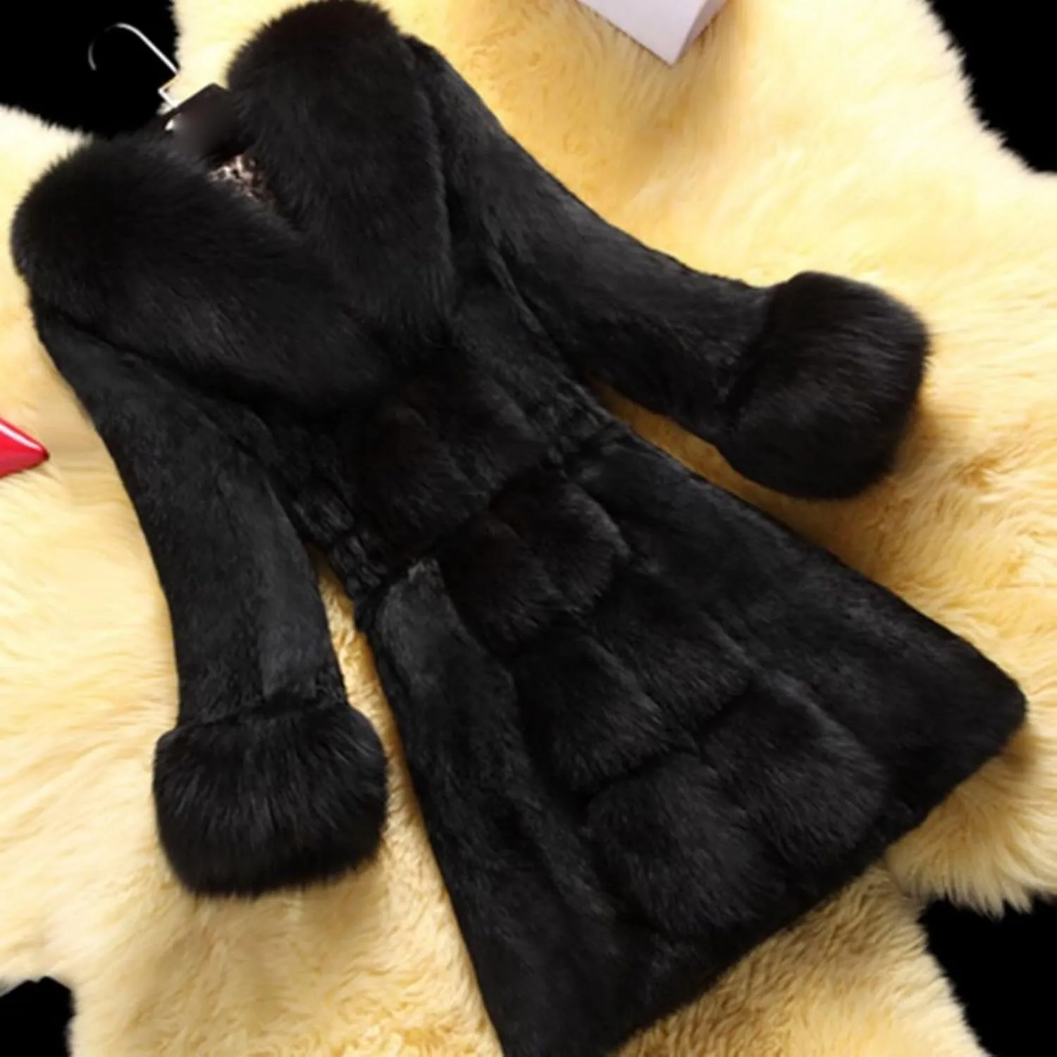 Women's Faux Fox Fur Coat Thicken Warm Fur Jacket Winter Classy Elegant Outerwear Coat Solid Slim Fit A-Line Overcoat