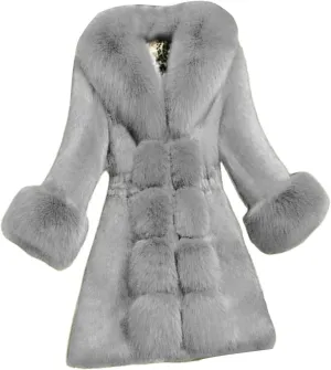 Women's Faux Fox Fur Coat Thicken Warm Fur Jacket Winter Classy Elegant Outerwear Coat Solid Slim Fit A-Line Overcoat