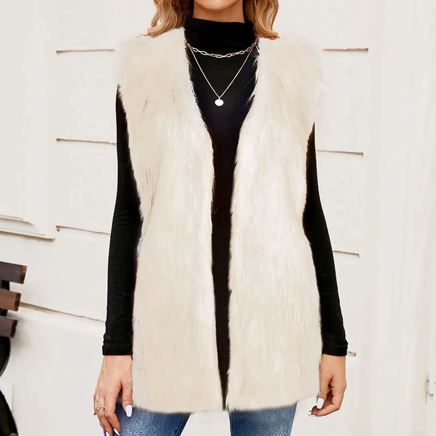 Womens Faux Fur Vest Winter Warm Short Coat Fluffy Shaggy Sleeveless Jacket Fashion Casual Fuzzy Outerwear