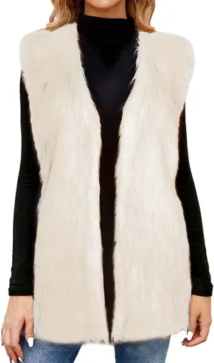 Womens Faux Fur Vest Winter Warm Short Coat Fluffy Shaggy Sleeveless Jacket Fashion Casual Fuzzy Outerwear