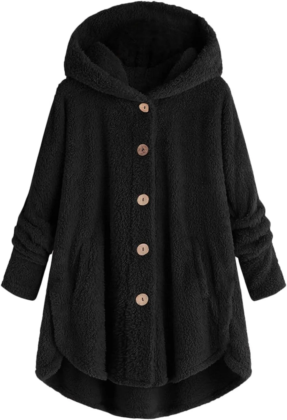 Women's Fleece Jackets Sherpa Winter Hooded Fuzzy Coat Oversized Button Down Cardigan Open Front Outwear with Pockets