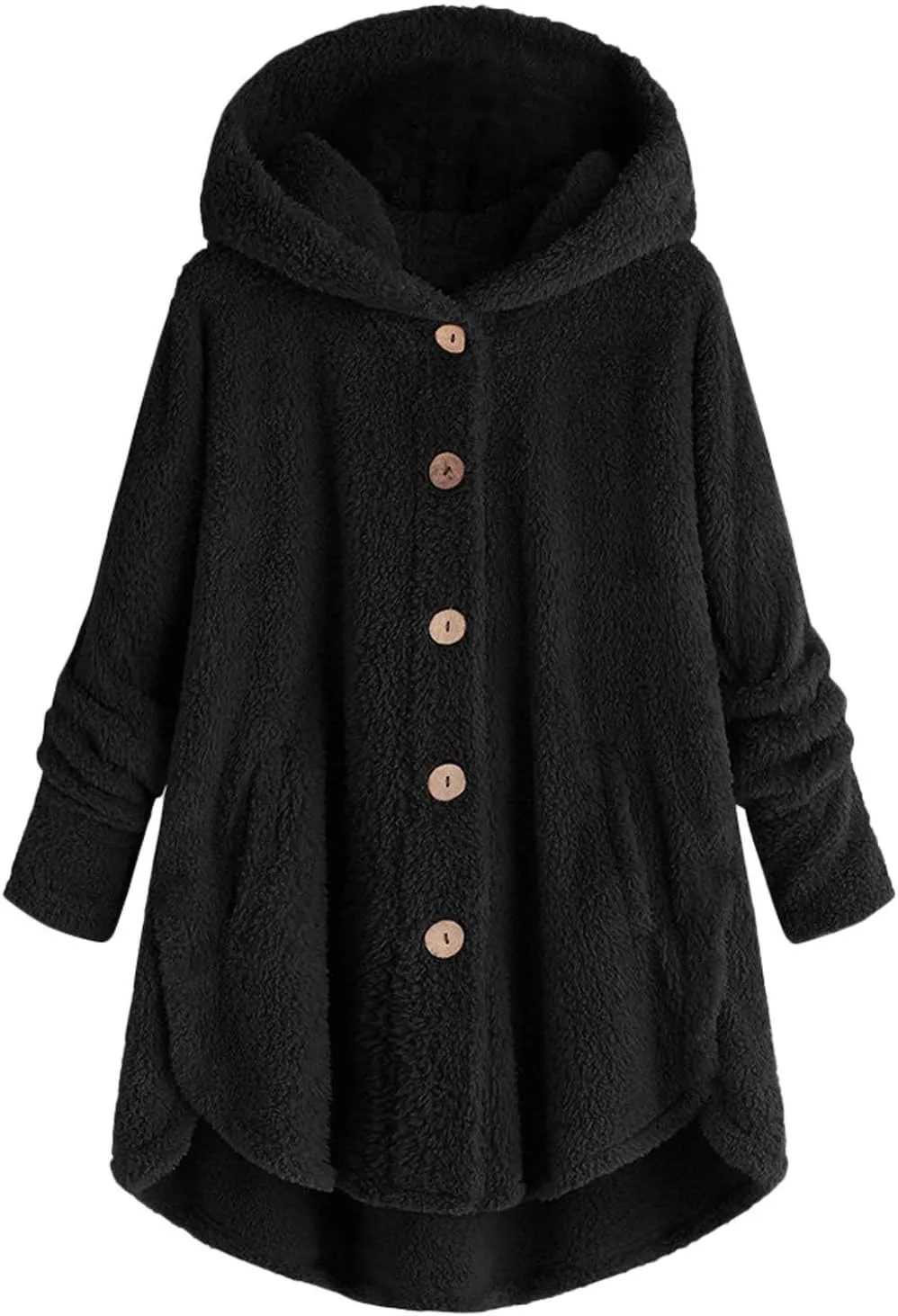 Women's Fleece Jackets Sherpa Winter Hooded Fuzzy Coat Oversized Button Down Cardigan Open Front Outwear with Pockets