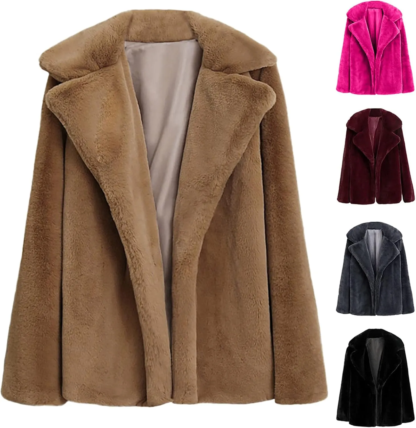 Womens Fuzzy Fleece Coats Thicken Warm Winter Coats Soft Comfy Long Sleeve Lapel Overcoat 2024 Fashion Cropped Outwear