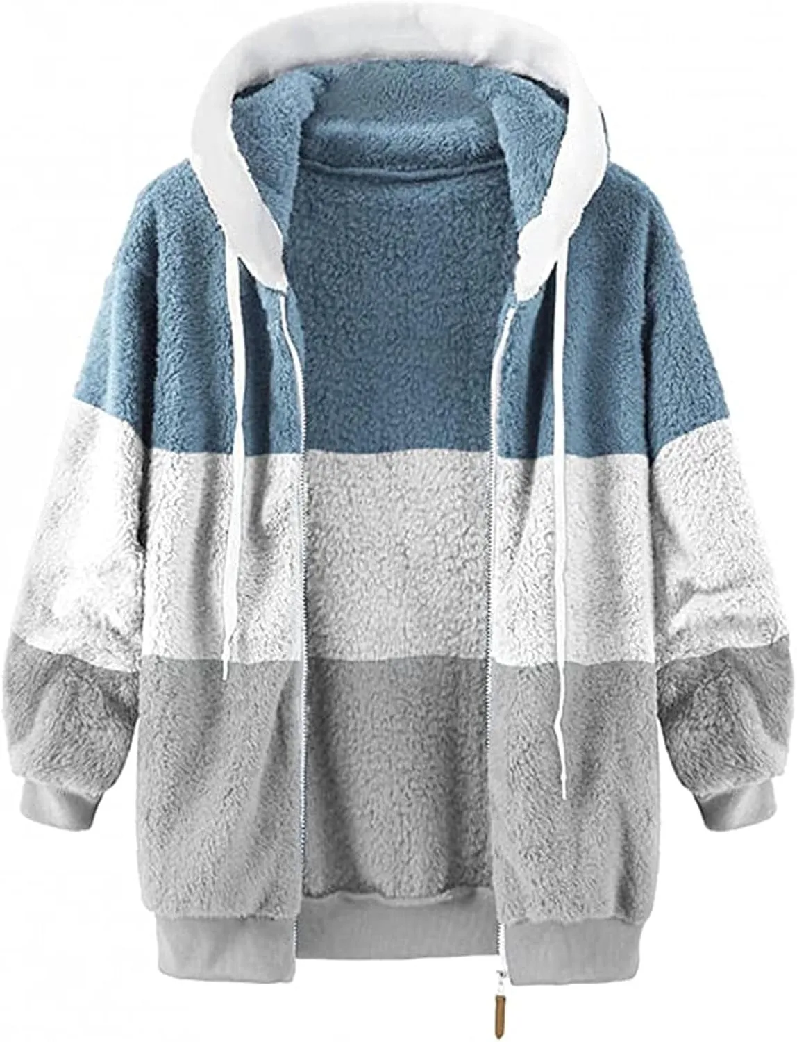 Women's Fuzzy Fleece Lined Sherpa Hoodie Oversized Fashion 2024 Color Block Cardigan Coat Shaggy Warm Winter Jackets