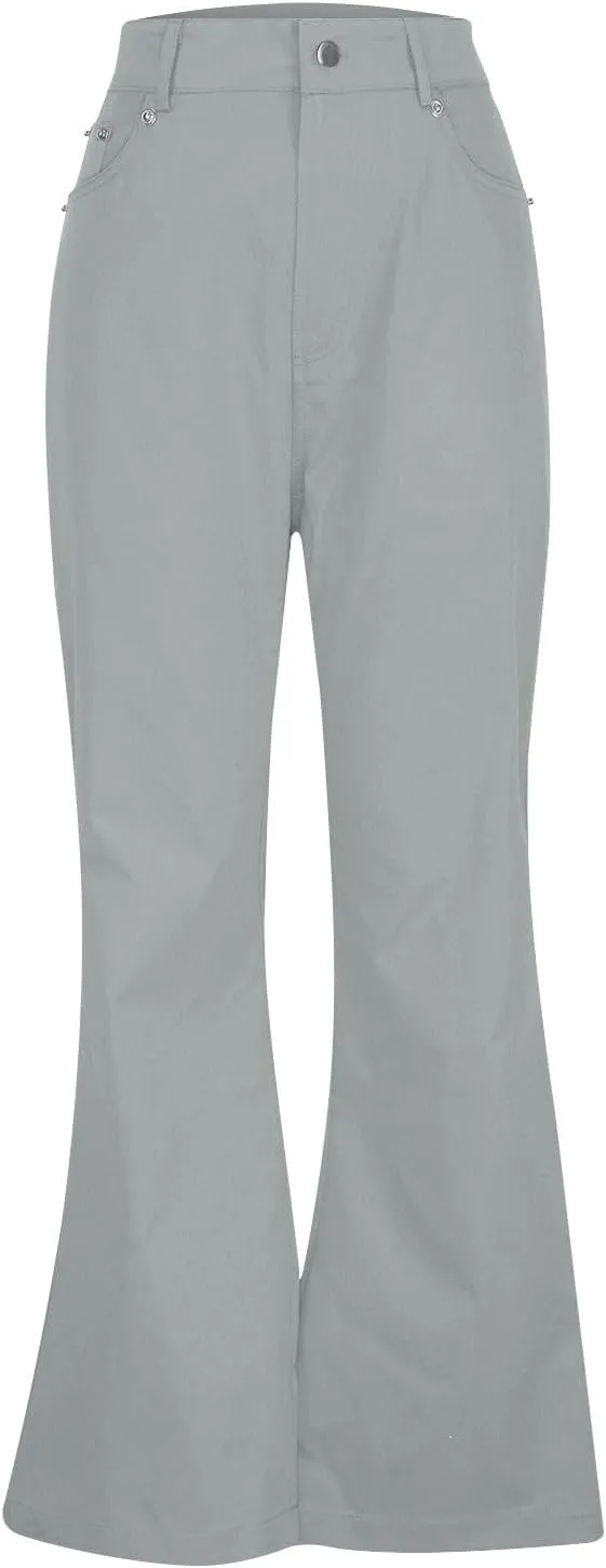 Women's High Waisted Flare Jeans Faux Denim Dress Pants Trendy Pull On Office Work Pants Stretchy Pull On with Pockets