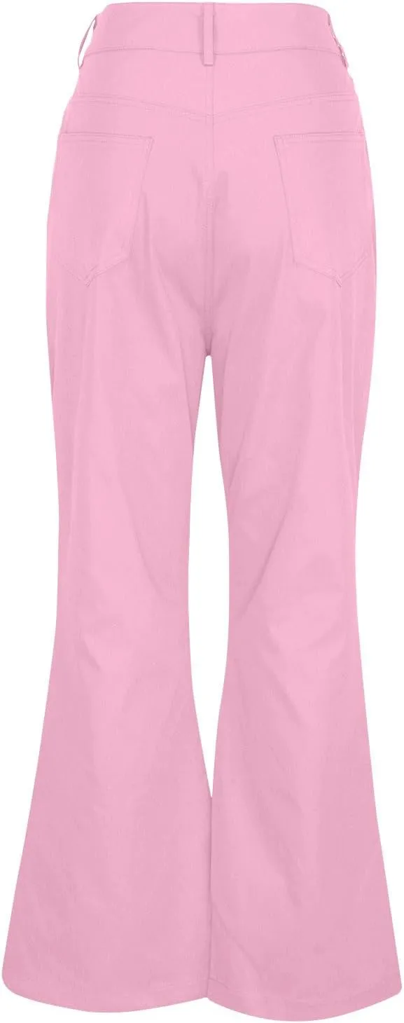 Women's High Waisted Flare Jeans Faux Denim Dress Pants Trendy Pull On Office Work Pants Stretchy Pull On with Pockets