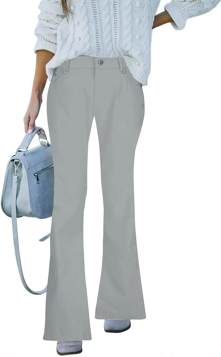 Women's High Waisted Flare Jeans Faux Denim Dress Pants Trendy Pull On Office Work Pants Stretchy Pull On with Pockets