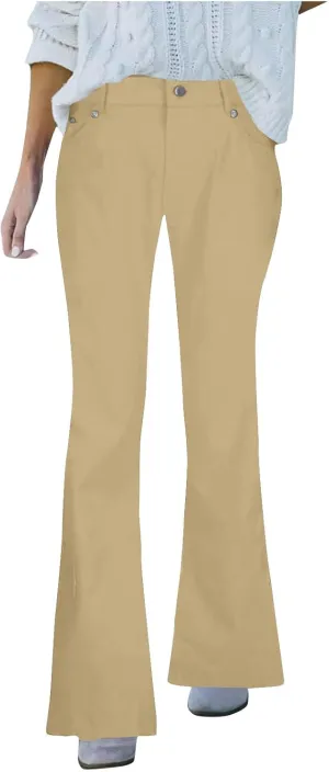 Women's High Waisted Flare Jeans Faux Denim Dress Pants Trendy Pull On Office Work Pants Stretchy Pull On with Pockets