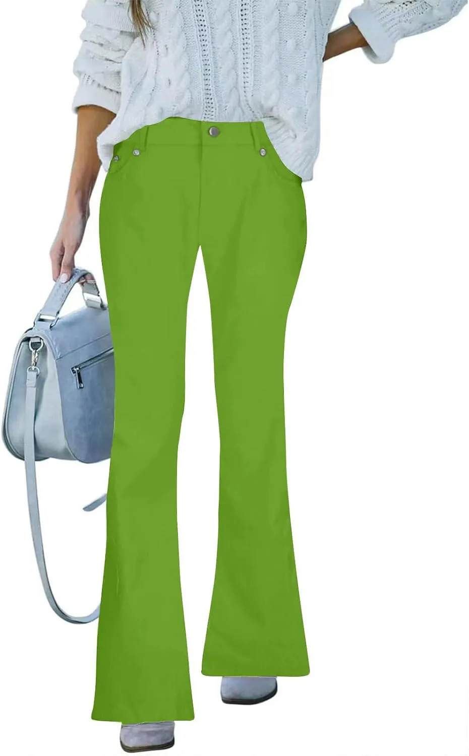 Women's High Waisted Flare Jeans Faux Denim Dress Pants Trendy Pull On Office Work Pants Stretchy Pull On with Pockets