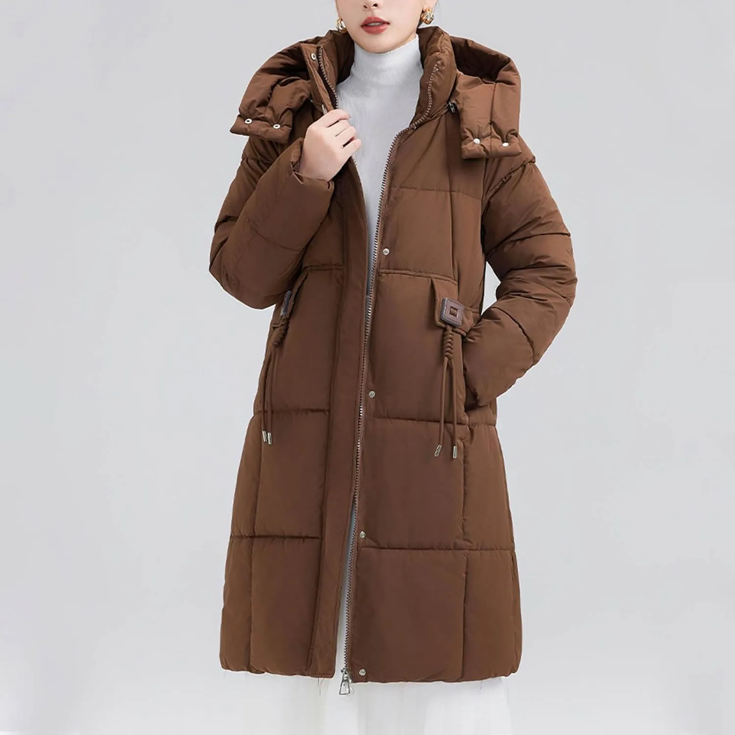 Women's Hooded Down Jacket Long Winter Coat Puffer Jackets Lightweight Quilted Hooded Long Down Alternative Outwear