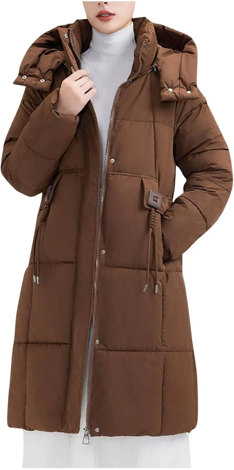 Women's Hooded Down Jacket Long Winter Coat Puffer Jackets Lightweight Quilted Hooded Long Down Alternative Outwear