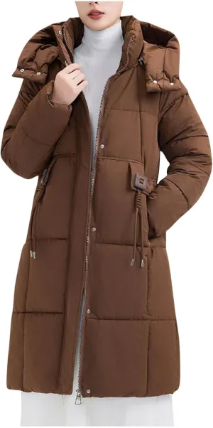 Women's Hooded Down Jacket Long Winter Coat Puffer Jackets Lightweight Quilted Hooded Long Down Alternative Outwear