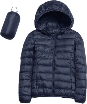 Womens Hooded Puffer Jacket Warm Lightweight Long Sleeve Down Coat Slim Cropped Zipper Outwear 2024 Trendy Winter Coats