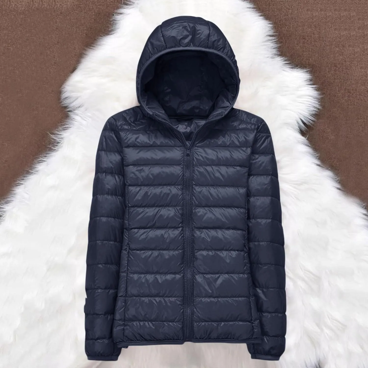 Womens Hooded Puffer Jacket Warm Lightweight Long Sleeve Down Coat Slim Cropped Zipper Outwear 2024 Trendy Winter Coats