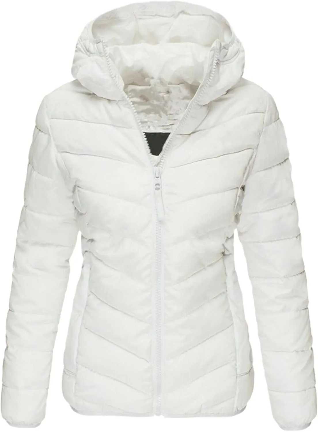 Women's Hooded Quilted Jacket Slim Fit Zipper Short Puffer Down Warm Ultra Lightweight Winter Padded Jacket with Pockets