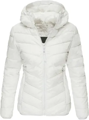 Women's Hooded Quilted Jacket Slim Fit Zipper Short Puffer Down Warm Ultra Lightweight Winter Padded Jacket with Pockets