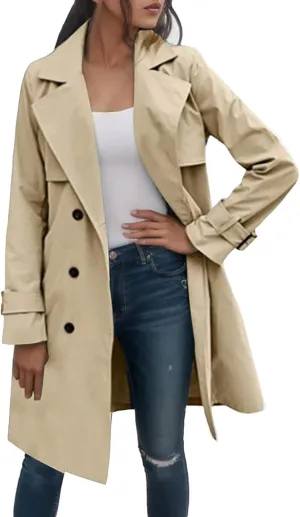 Womens Jackets Casual Single Breasted Hooded Jacket Lapel Neck Long Sleeve Solid Color Trench Coat for Women 2025