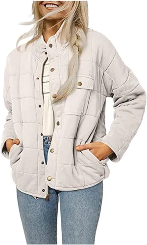 Women's Lightweight Down Coat Solid Long Sleeve Full Zipper Oversized Packable Short Puffer Jackets Fashion Short Down Coats
