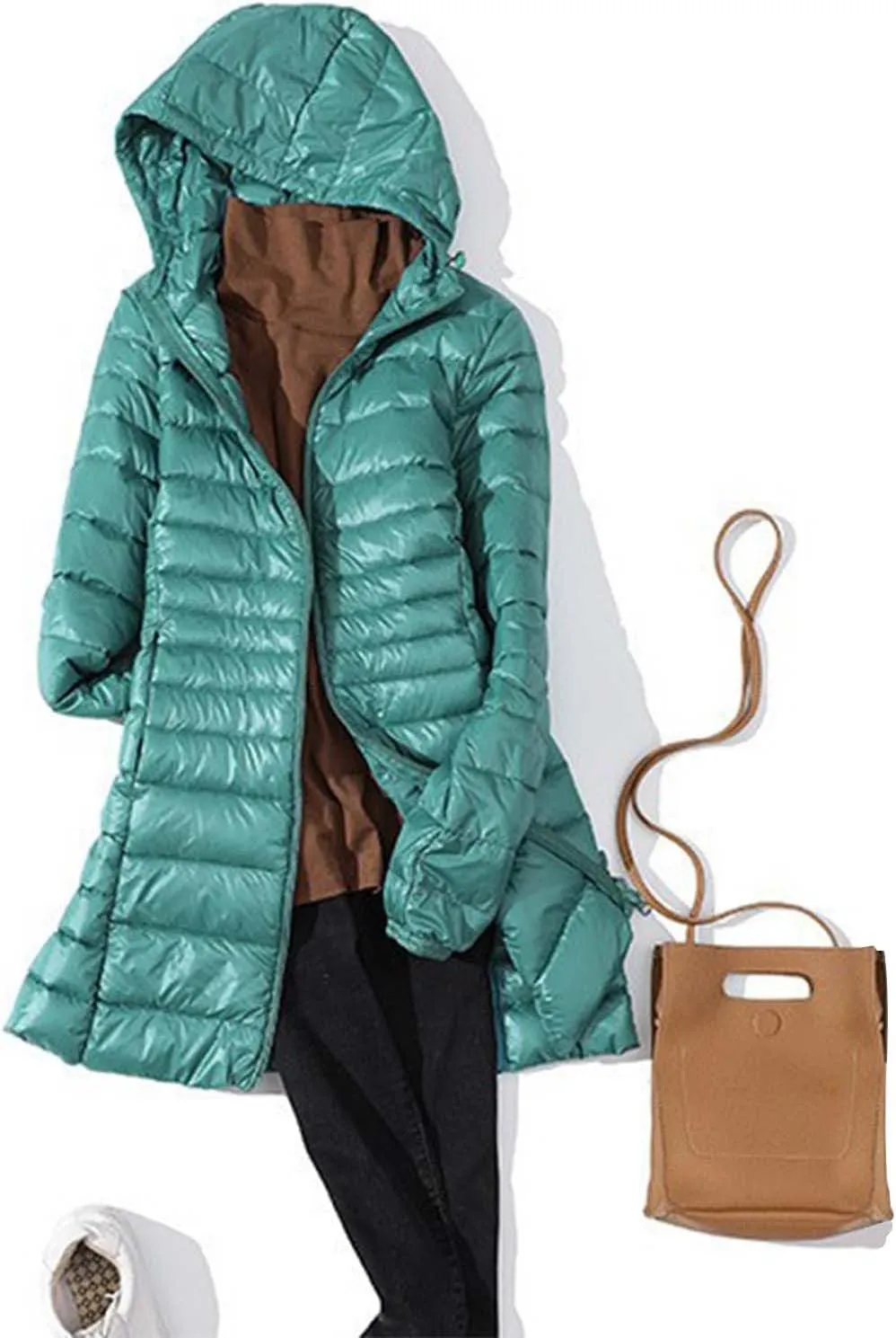 Women's Lightweight Down Jackets Hooded Drawstring Packable Puffer Jacket Windproof Warm Long Puffer 2024 Winter Coat