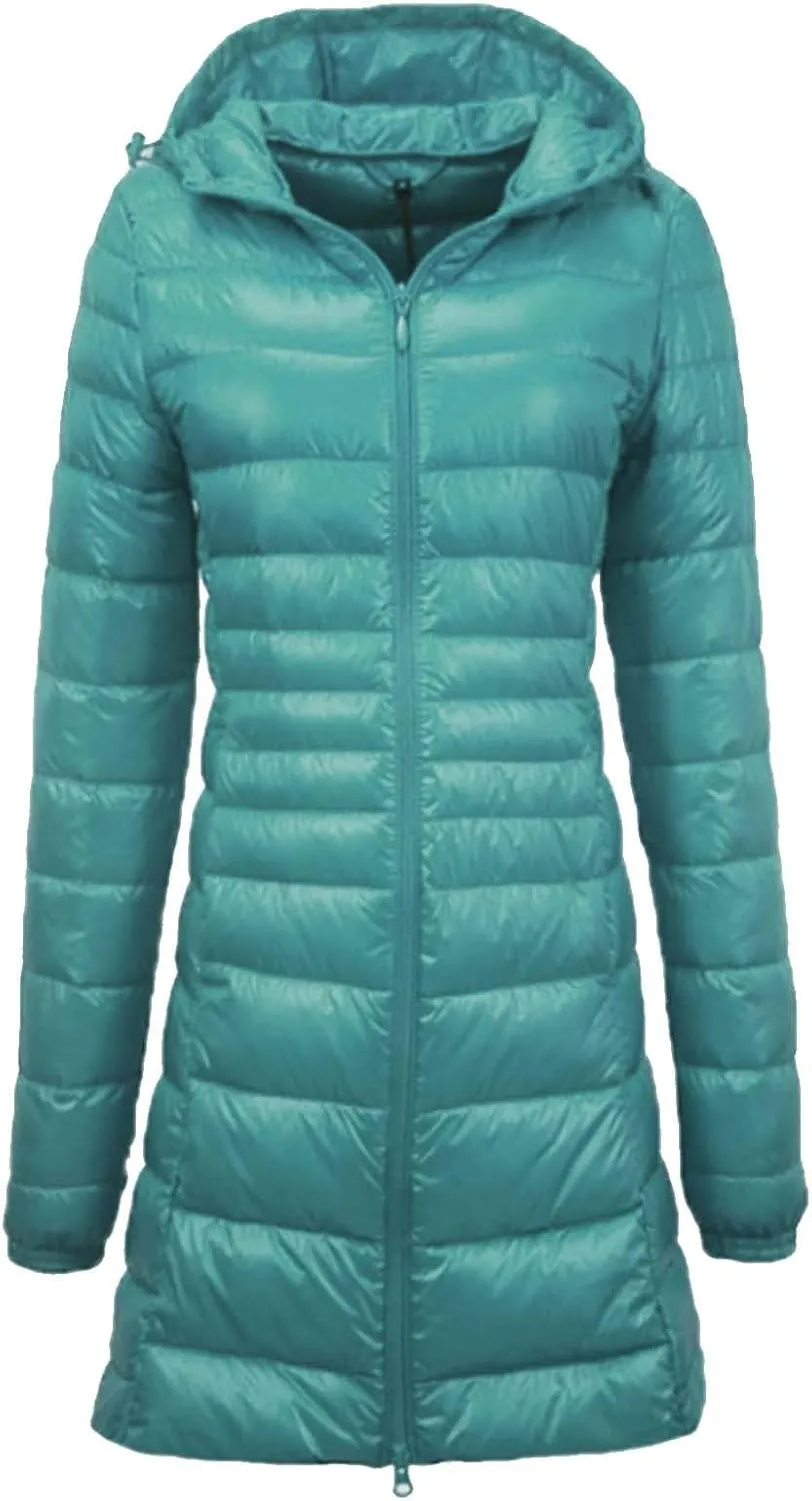 Women's Lightweight Down Jackets Hooded Drawstring Packable Puffer Jacket Windproof Warm Long Puffer 2024 Winter Coat