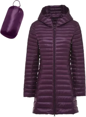 Women's Lightweight Duck Down Puffer Slim Fit Mid Long Packable Down Jacket 2024 Women Winter Warm Coat with Pocket