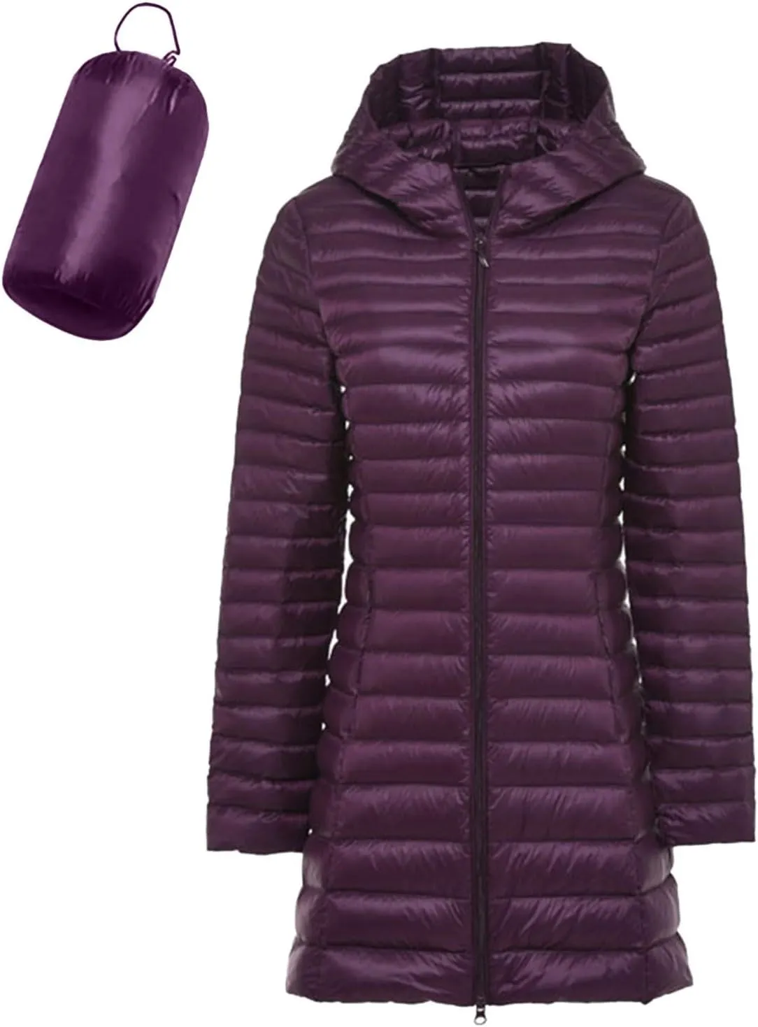 Women's Lightweight Duck Down Puffer Slim Fit Mid Long Packable Down Jacket 2024 Women Winter Warm Coat with Pocket