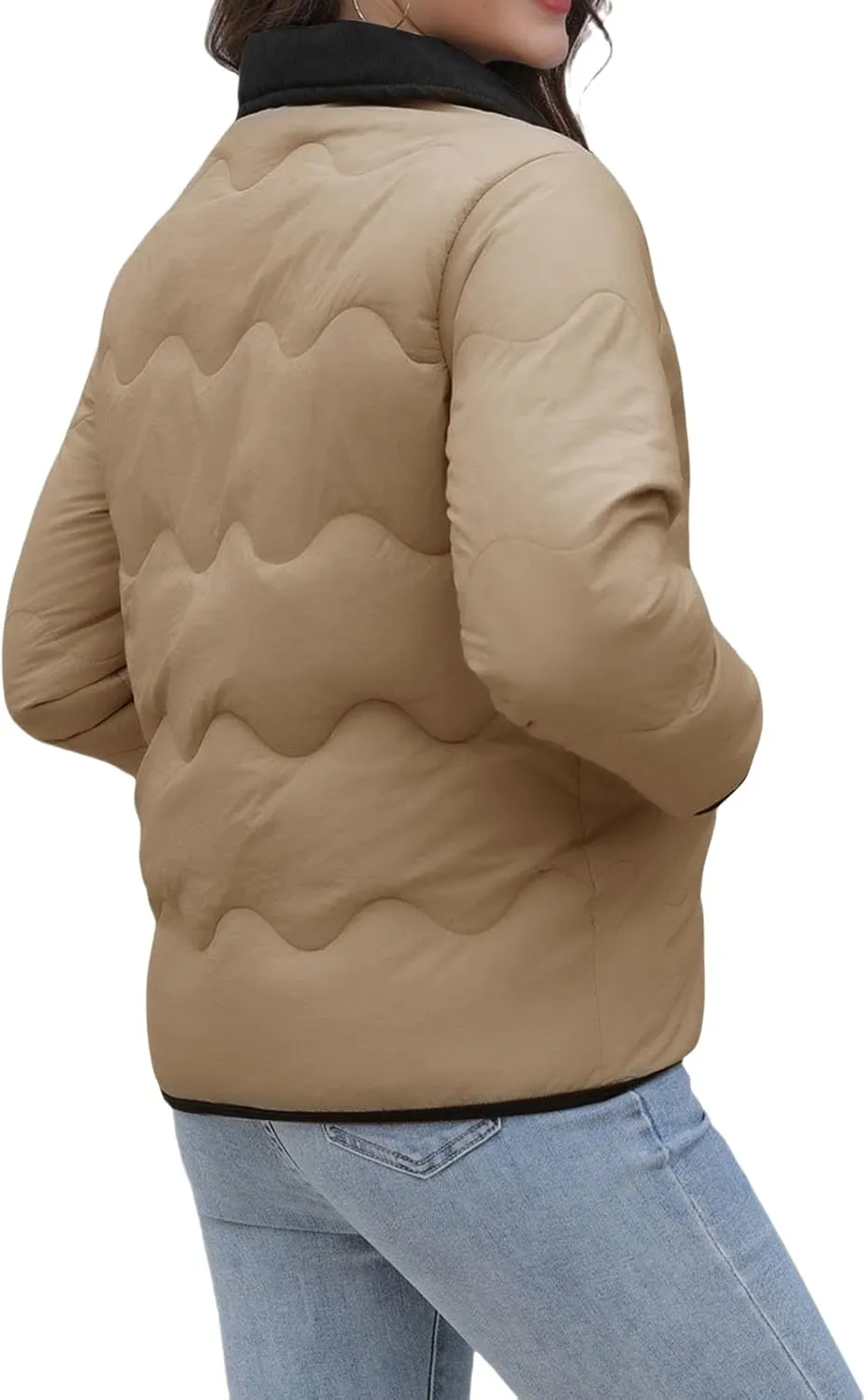 Womens Lightweight Jackets Cropped Puffer Jacket Button Down Short Baggy Quilted Down Coat Trendy Fall Winter Pockets