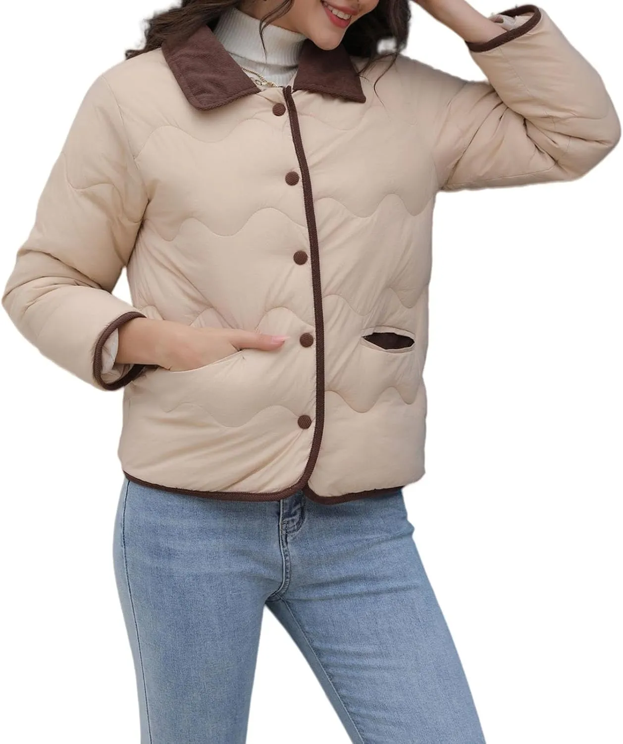 Womens Lightweight Jackets Cropped Puffer Jacket Button Down Short Baggy Quilted Down Coat Trendy Fall Winter Pockets