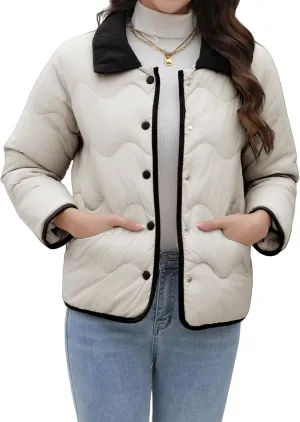 Womens Lightweight Jackets Cropped Puffer Jacket Button Down Short Baggy Quilted Down Coat Trendy Fall Winter Pockets