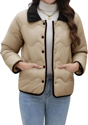 Womens Lightweight Jackets Cropped Puffer Jacket Button Down Short Baggy Quilted Down Coat Trendy Fall Winter Pockets