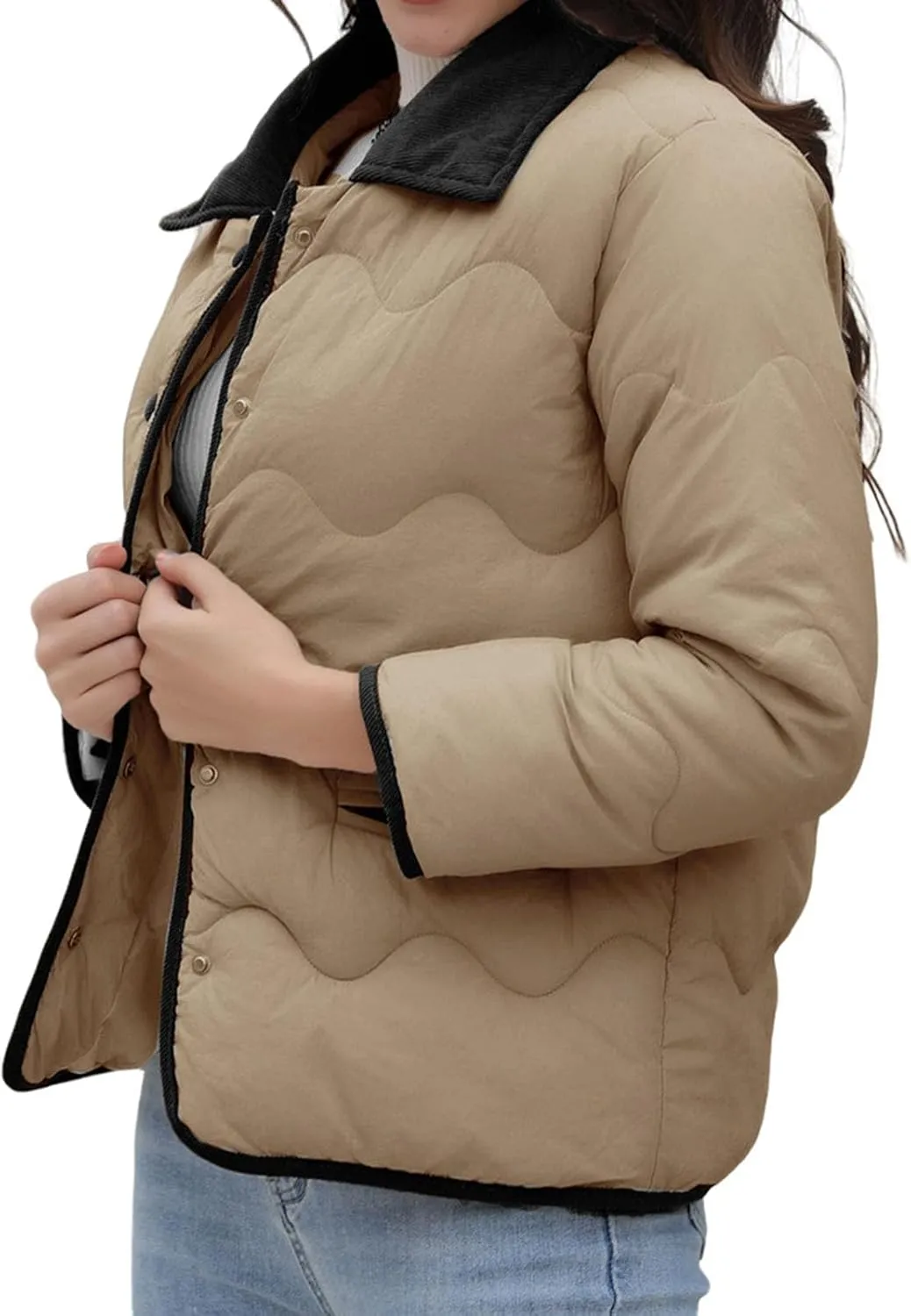 Womens Lightweight Jackets Cropped Puffer Jacket Button Down Short Baggy Quilted Down Coat Trendy Fall Winter Pockets