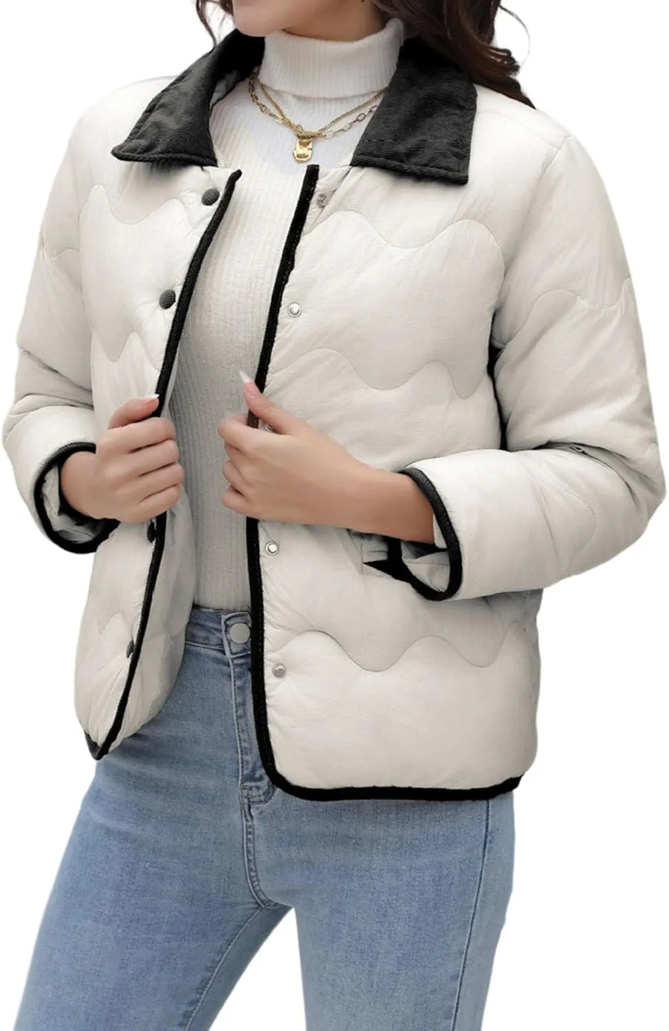 Womens Lightweight Jackets Cropped Puffer Jacket Button Down Short Baggy Quilted Down Coat Trendy Fall Winter Pockets