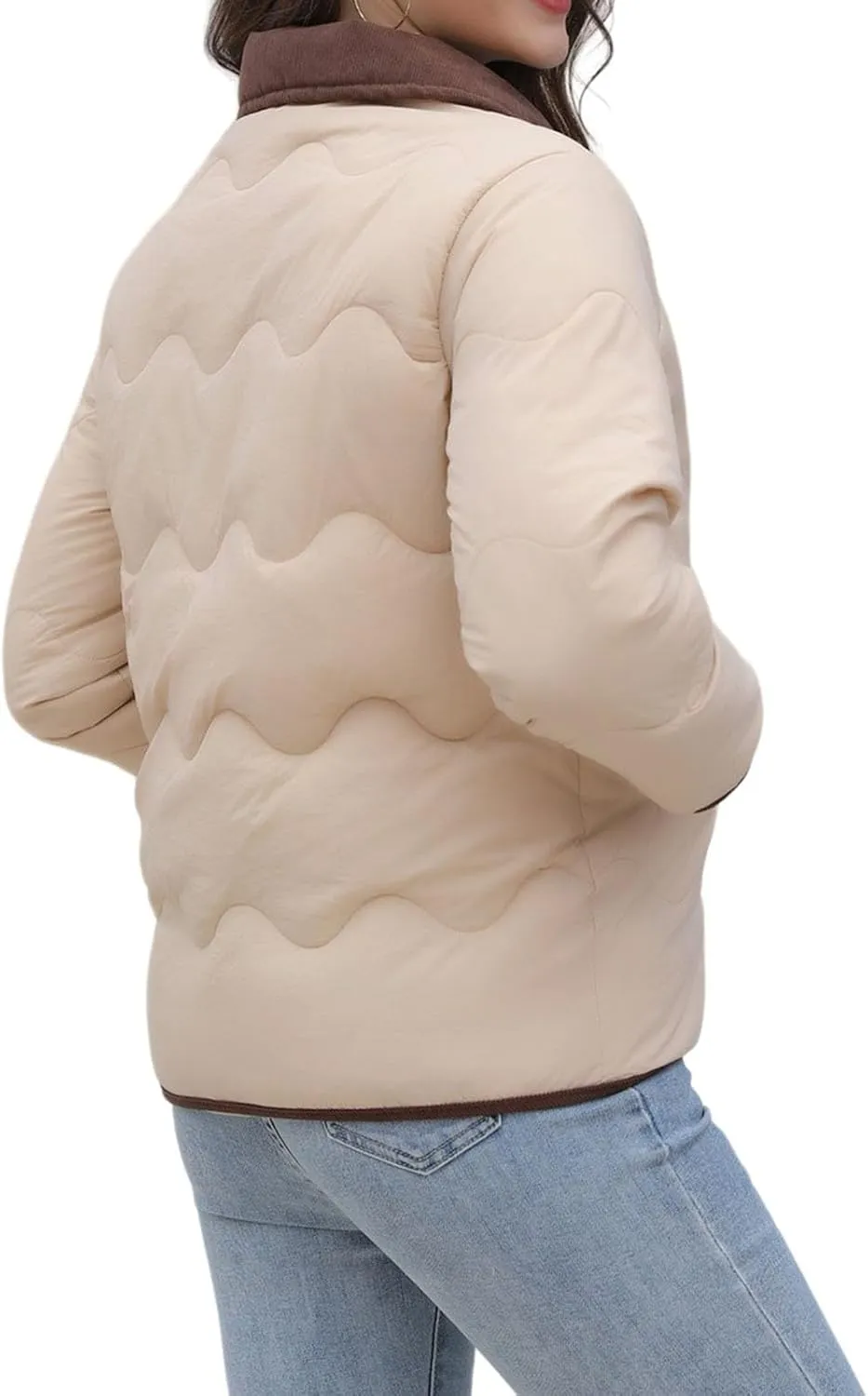 Womens Lightweight Jackets Cropped Puffer Jacket Button Down Short Baggy Quilted Down Coat Trendy Fall Winter Pockets