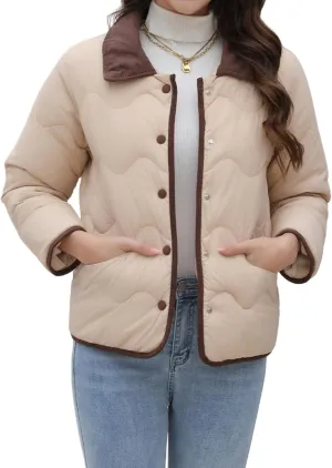 Womens Lightweight Jackets Cropped Puffer Jacket Button Down Short Baggy Quilted Down Coat Trendy Fall Winter Pockets