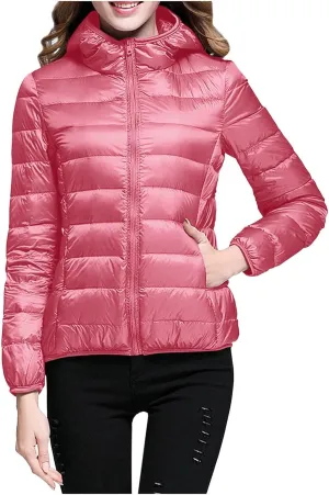 Women's Lightweight Packable Down Jacket Quilted Puffer Coat with Hood Light Weight Short Down Jacket