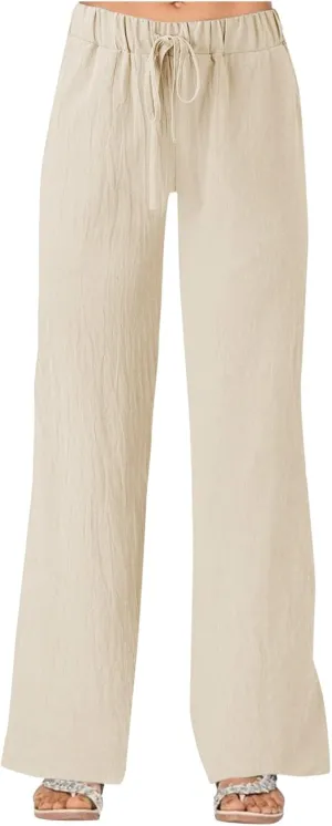 Women's Linen Casual High Waist Wide Leg Straight Dress Cotton Linen Pants Button Trousers