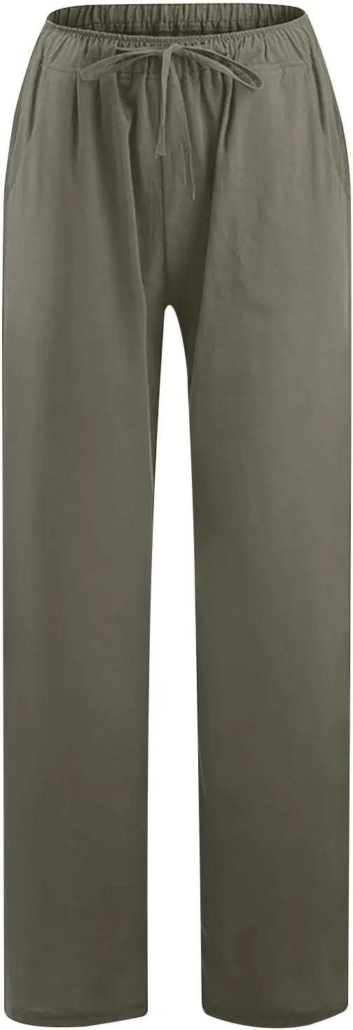 Women's Linen Pants Wide Leg Summer Pants High Waisted Palazzo Pants Comfy Beach Pants Soft Lounge Pants Trousers