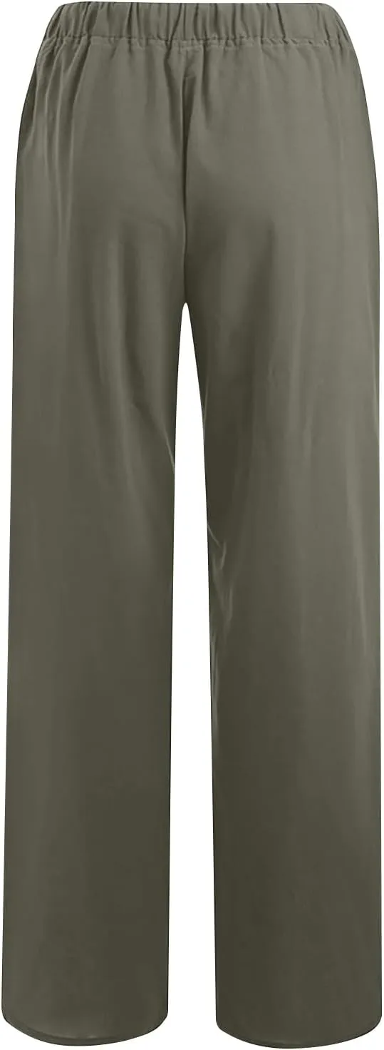 Women's Linen Pants Wide Leg Summer Pants High Waisted Palazzo Pants Comfy Beach Pants Soft Lounge Pants Trousers