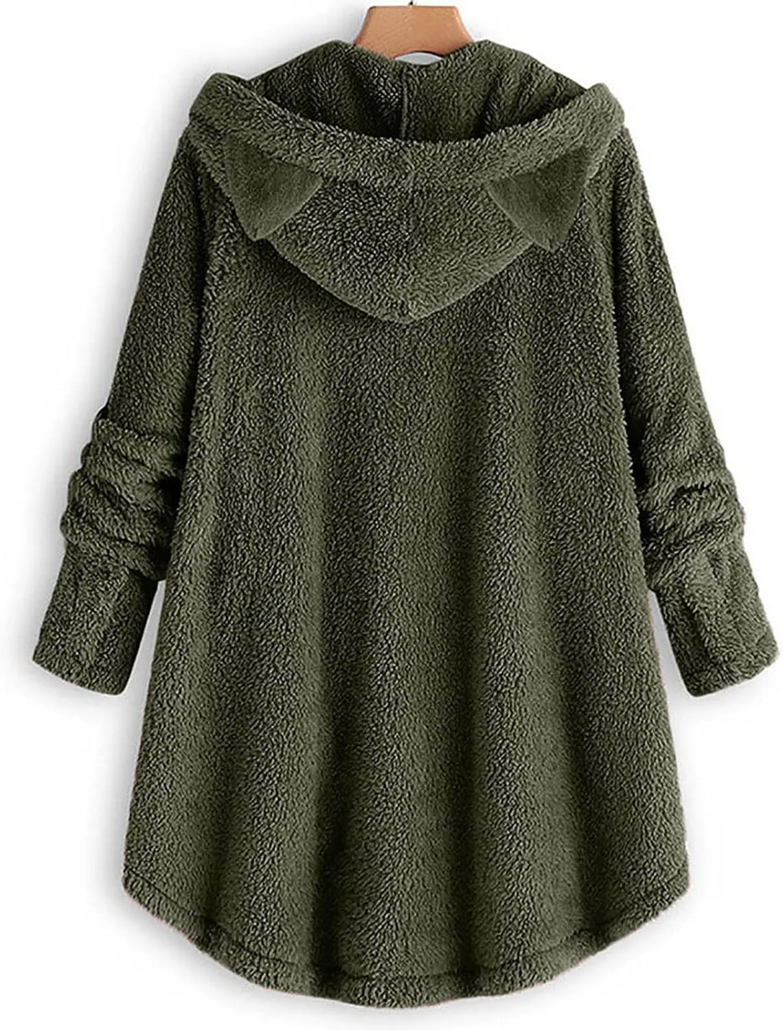 Womens Long Fleece Jackets Winter Hooded Coats Oversized Button Down Cardigan Sweater Warm Soft Jacket with Pockets