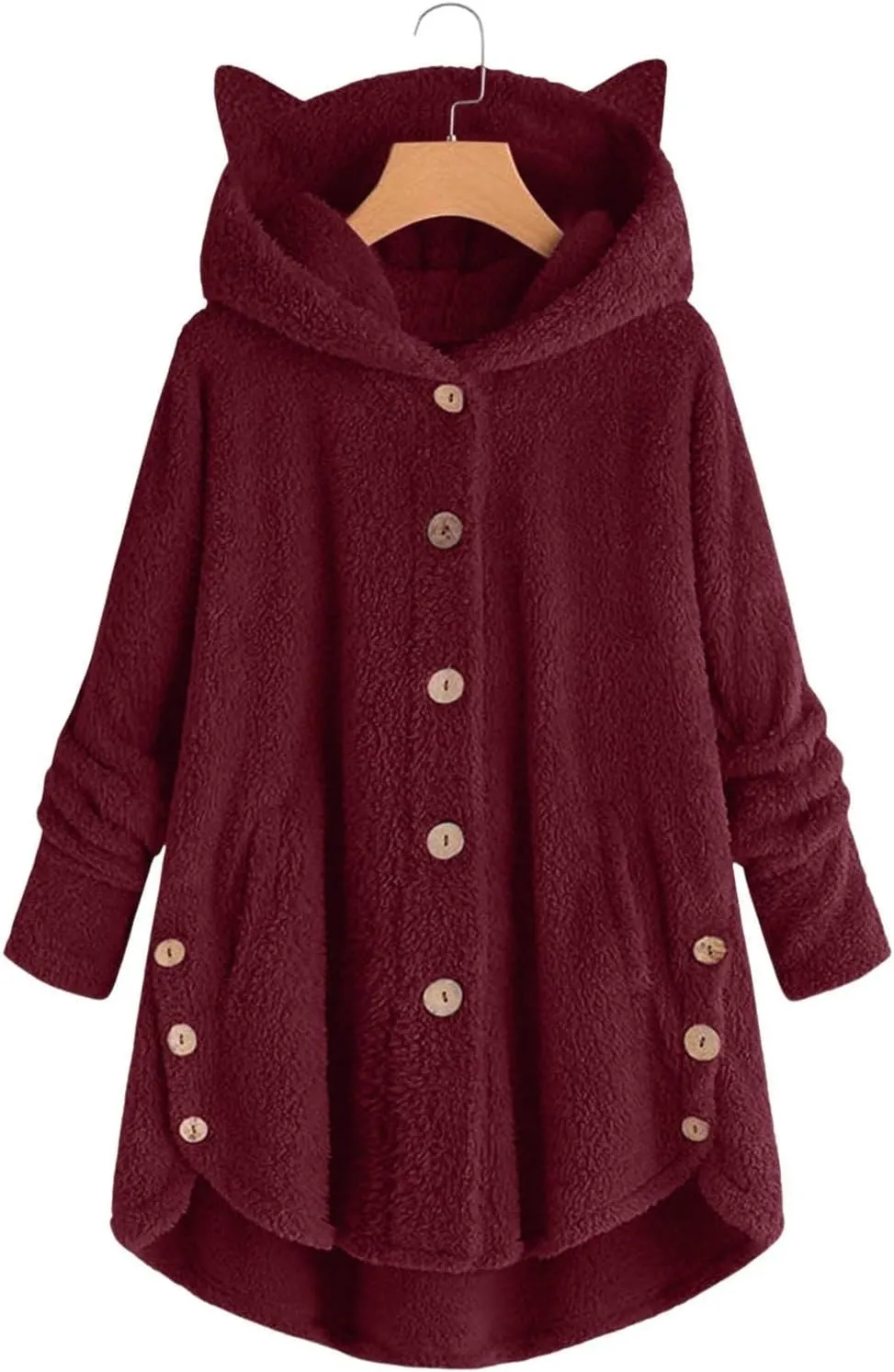 Womens Long Fleece Jackets Winter Hooded Coats Oversized Button Down Cardigan Sweater Warm Soft Jacket with Pockets