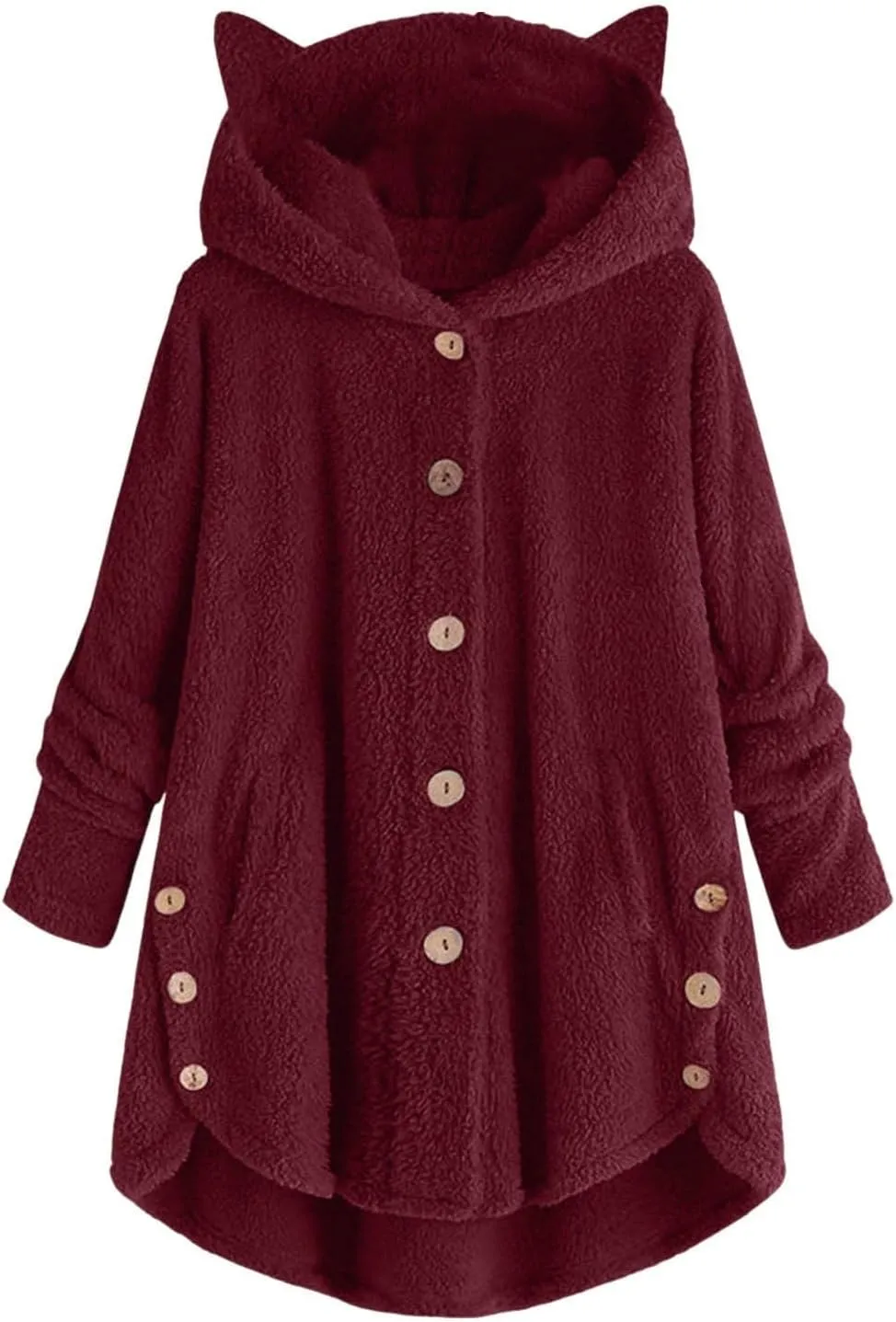 Womens Long Fleece Jackets Winter Hooded Coats Oversized Button Down Cardigan Sweater Warm Soft Jacket with Pockets