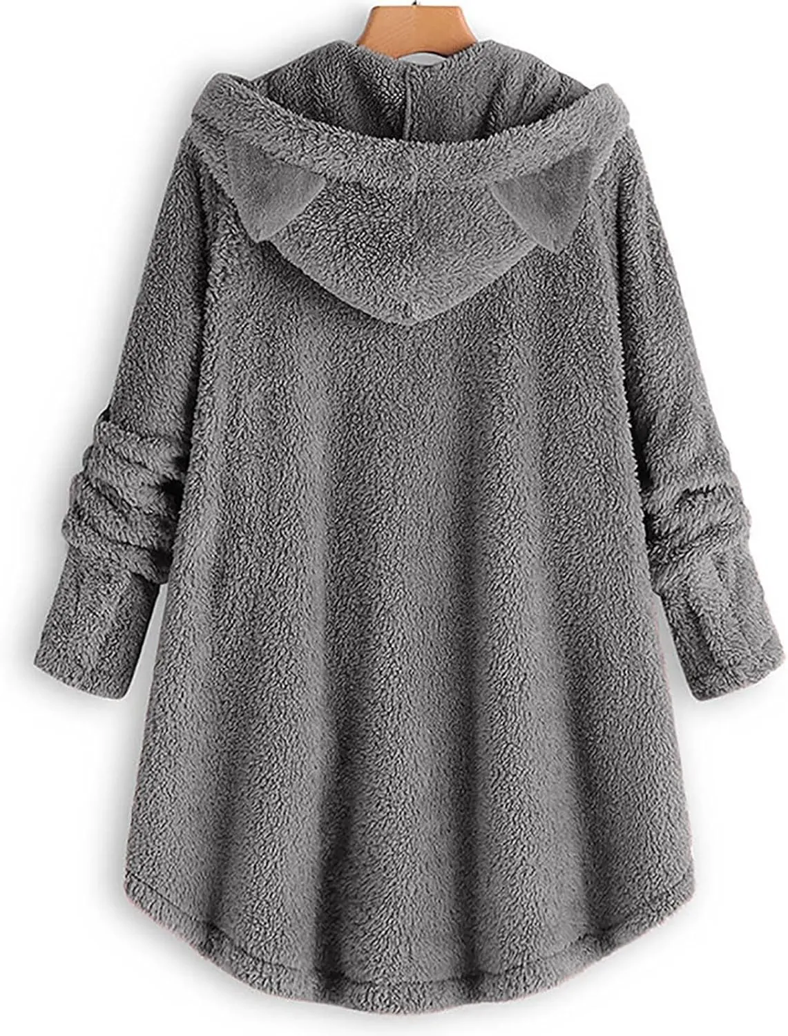 Womens Long Fleece Jackets Winter Hooded Coats Oversized Button Down Cardigan Sweater Warm Soft Jacket with Pockets