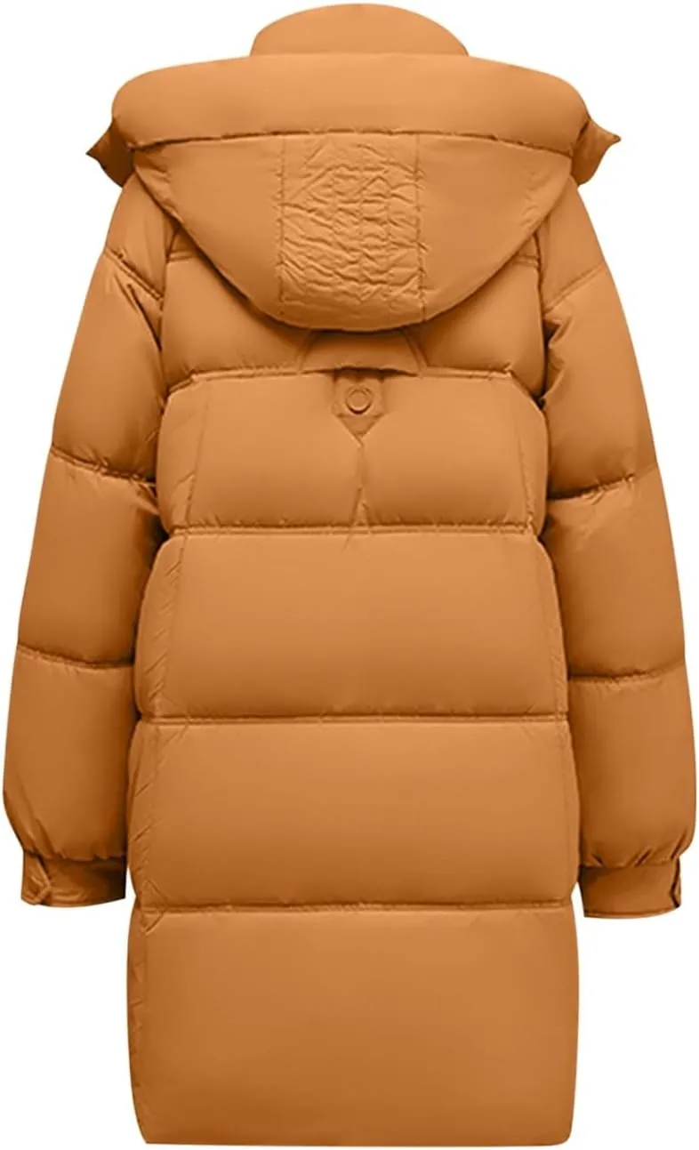 Women's Mid-Length Down Parkas Removable Hooded Puffer Coats 2024 Baggy Zipper Down Jacket Coats for Fall Winter