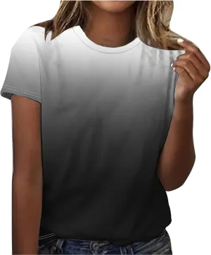 Womens Ombre Color Summer Tops Short Sleeve Tee Shirts Dressy Causal Cute Tshirts Trendy Vacation Clothes