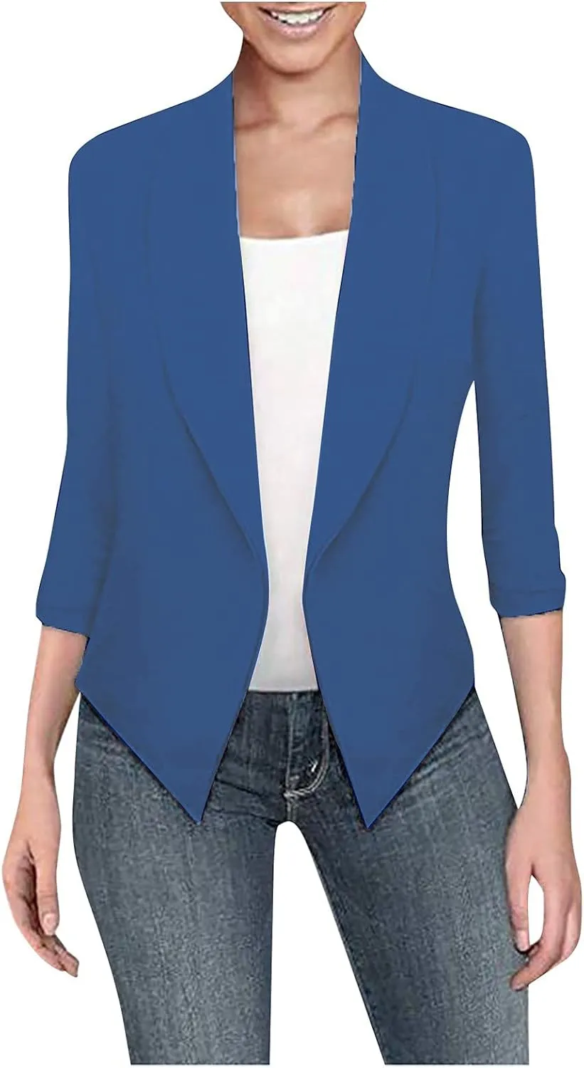 Women's Oversized Blazer Color Solid Open Front Cardigan Long Sleeve Casual Jacket Coat Casual Blazer