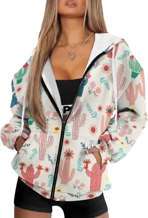 Womens Oversized Hoodies Zip Up Loose Sports Sweatshirt Coat with Pocket Lightweight Plus Size Hoodies Jackets