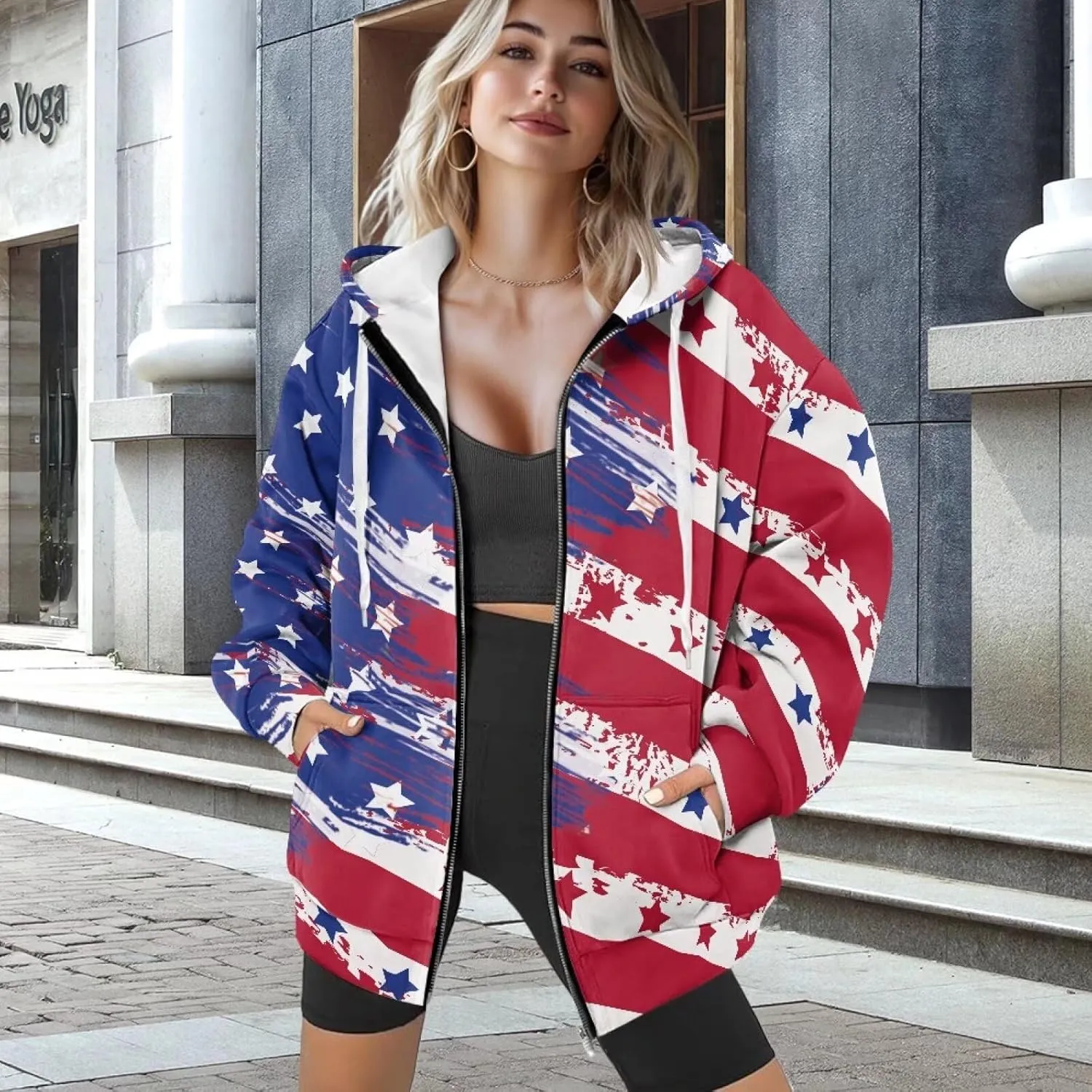 Womens Oversized Hoodies Zip Up Loose Sports Sweatshirt Coat with Pocket Lightweight Plus Size Hoodies Jackets