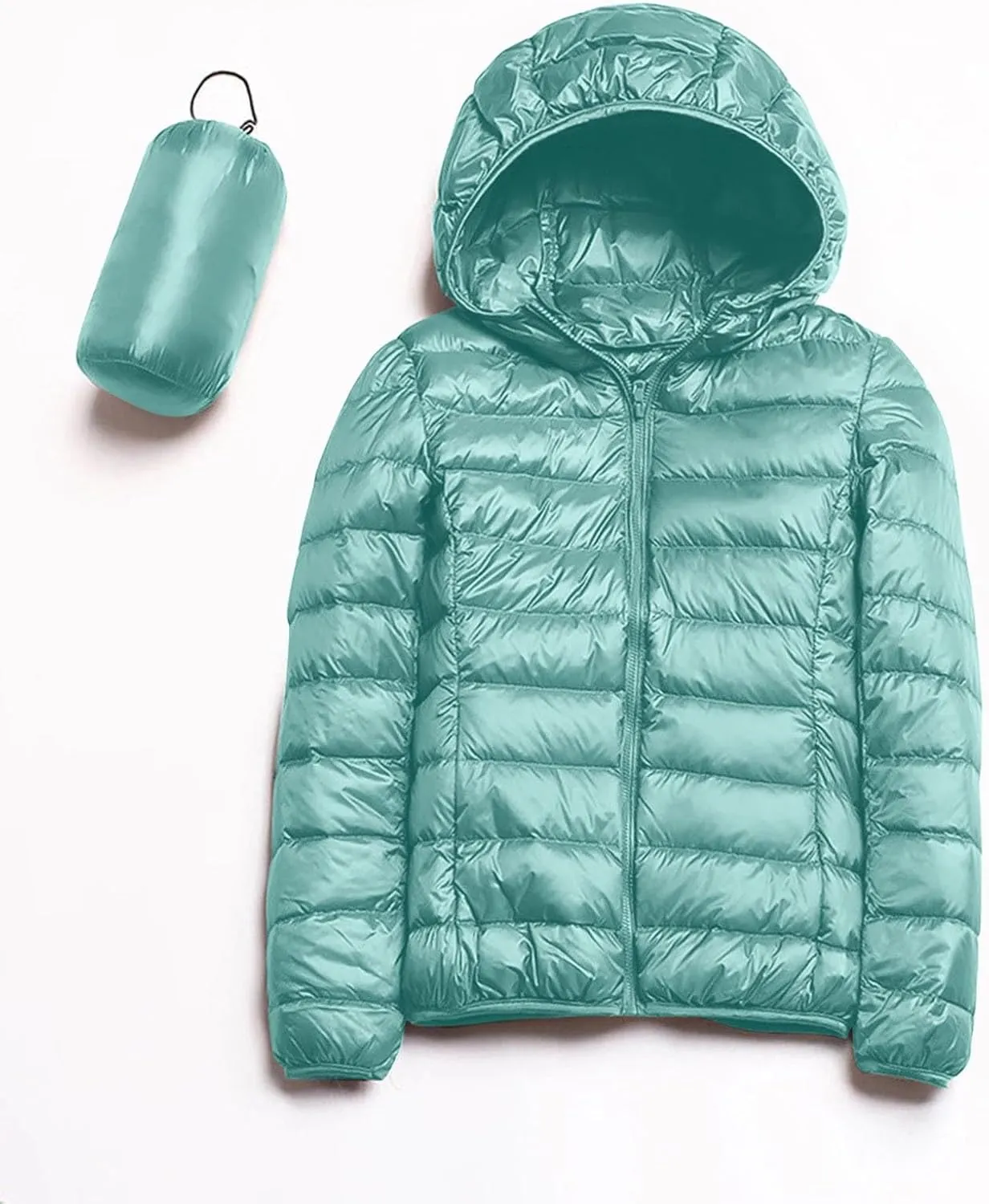 Women's Packable Down Jacket Lightweight Puffer Jacket Winter Warm Puffer Coat Slim Fit Hooded Jacket Duck Down Coat